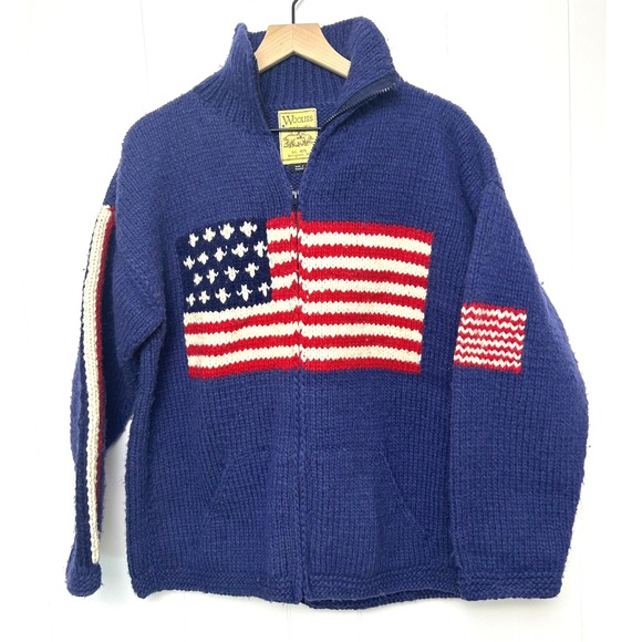 Woolies Other - Woolies Vintage American Flag Knit Full Zip Cardigan Sweater Made in Ecuador